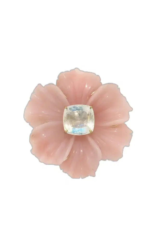 Pink Opal Rainbow Moonstone Tropical Flower Necklace
