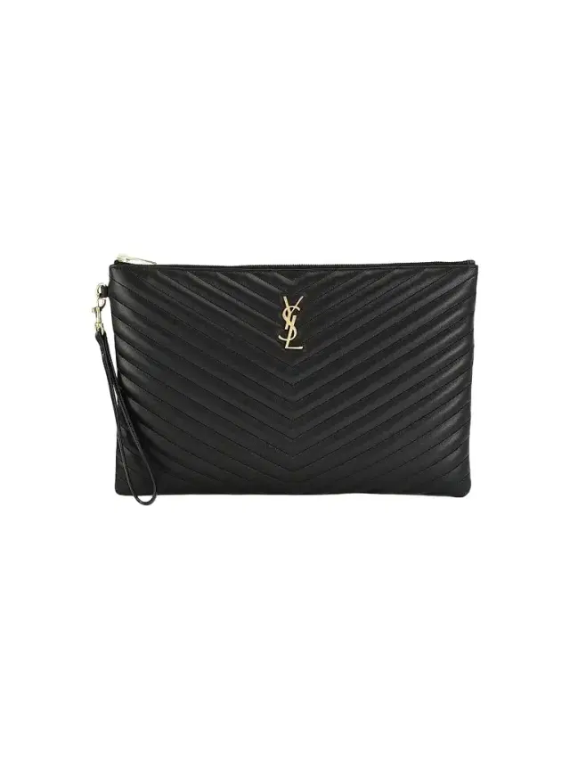Saint Laurent Women's Logo Matelassé Leather Pouch - Nero