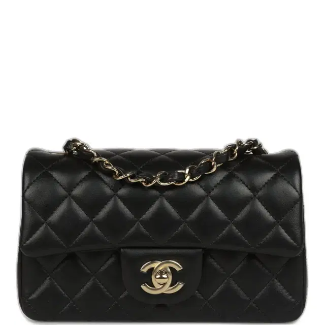 Chanel Mini Classic Rectangular Flap Bag Black Lambskin Light Gold Hardware