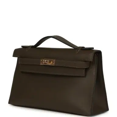 HERMÈS Hermes Kelly Pochette Vert Loden Swift Permabrass Hardware | Thumbnail 5