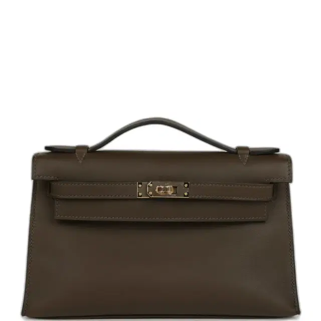 hermes Hermes Kelly Pochette Vert Loden Swift Permabrass Hardware