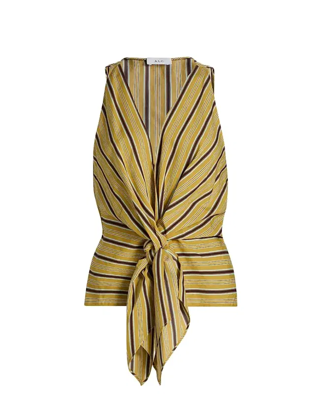 Women's Elle Striped Tie-Waist Top - Curry Ganache
