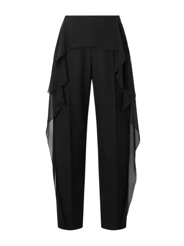 Layered Wool-twill And Ruffled Silk-chiffon Slim-leg Pants