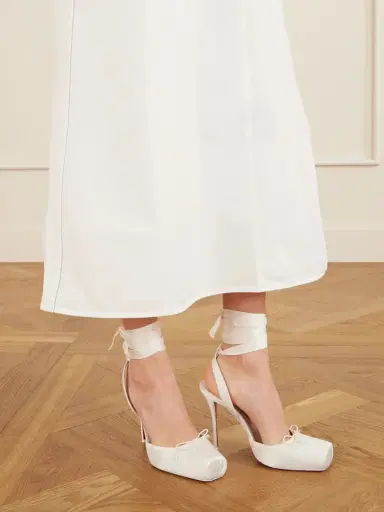 Christian Louboutin Cassia Lace Up 100 Crepe Satin Squared Toe Ballerina Pump | Thumbnail 2