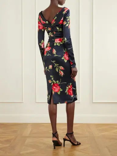 Dolce & Gabbana Ruched Floral-printed Satin Midi Dress | Thumbnail 3 Dolce & Gabbana Ruched Floral-printed Satin Midi Dress | Thumbnail 3