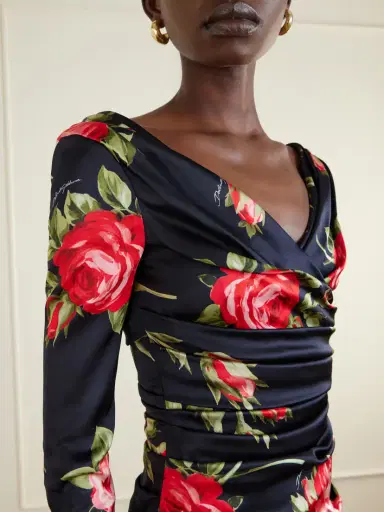 Dolce & Gabbana Ruched Floral-printed Satin Midi Dress | Thumbnail 4 Dolce & Gabbana Ruched Floral-printed Satin Midi Dress | Thumbnail 4