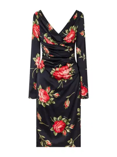 Dolce & Gabbana Ruched Floral-printed Satin Midi Dress | Thumbnail 1 Dolce & Gabbana Ruched Floral-printed Satin Midi Dress | Thumbnail 1