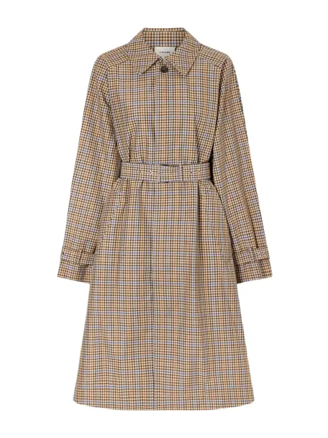 Belted Checked Cotton-blend Trench Coat