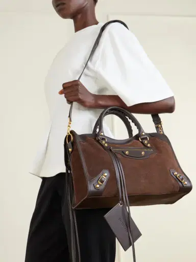 Balenciaga Le City Studded Leather-trimmed Suede Shoulder Bag | Thumbnail 2
