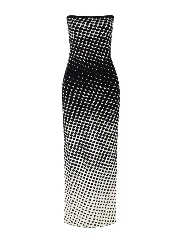 Strapless Polka-dot Knitted Maxi Dress