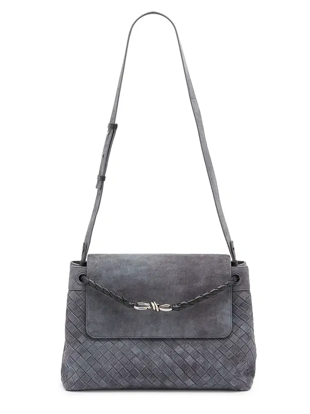 Bottega Veneta Men's Andiamo Intrecciato Suede Messenger Bag - Cloudy