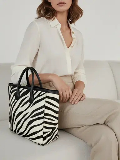 Nili Lotan Women's Freddie Zebra-Print Calf Hair Tote Bag - Ivory Black Zebra Print | Thumbnail 2 Nili Lotan Women's Freddie Zebra-Print Calf Hair Tote Bag - Ivory Black Zebra Print | Thumbnail 2