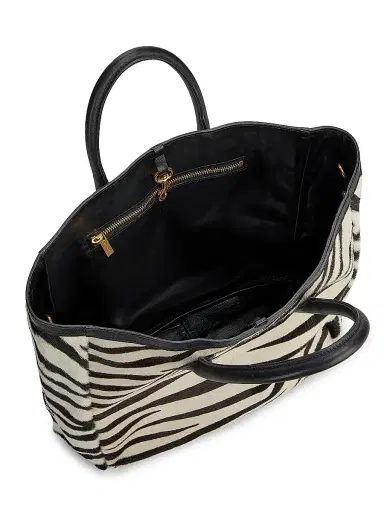 Nili Lotan Women's Freddie Zebra-Print Calf Hair Tote Bag - Ivory Black Zebra Print | Thumbnail 4 Nili Lotan Women's Freddie Zebra-Print Calf Hair Tote Bag - Ivory Black Zebra Print | Thumbnail 4
