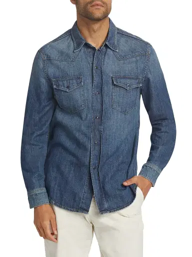 Nili Lotan Men's Travis Denim Long-Sleeve Shirt - Classic Wash - Size XL | Thumbnail 3 Nili Lotan Men's Travis Denim Long-Sleeve Shirt - Classic Wash - Size XL | Thumbnail 3