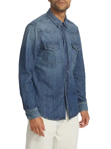Nili Lotan Men's Travis Denim Long-Sleeve Shirt - Classic Wash - Size XL | Thumbnail 4 Nili Lotan Men's Travis Denim Long-Sleeve Shirt - Classic Wash - Size XL | Thumbnail 4