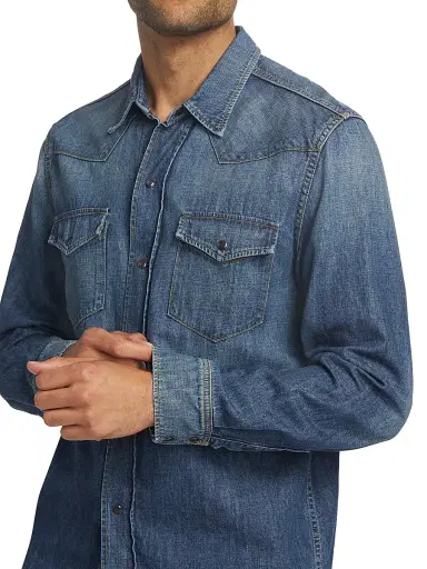 Nili Lotan Men's Travis Denim Long-Sleeve Shirt - Classic Wash - Size XL | Thumbnail 6 Nili Lotan Men's Travis Denim Long-Sleeve Shirt - Classic Wash - Size XL | Thumbnail 6