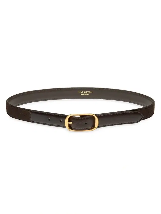 Nili Lotan Women's Reine Leather & Suede Belt - Espresso Brass