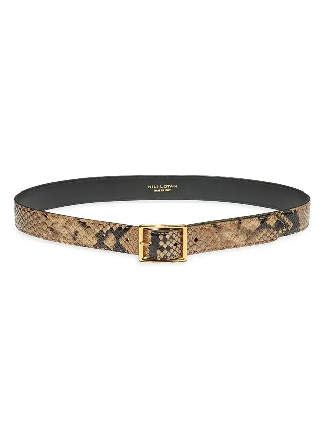 Nili Lotan Women's Gabriele Snake-Embossed Leather Belt - Taupe Gold