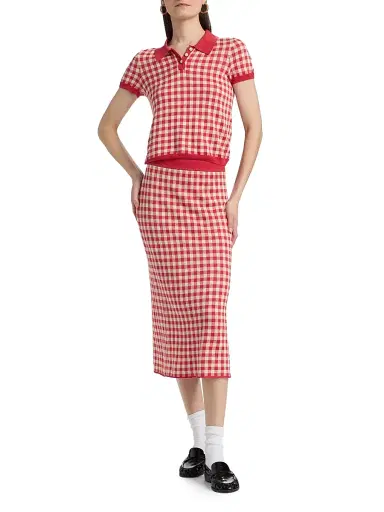 Guest In Residence Women's Gingham Knit Midi-Skirt | Thumbnail 2 Guest In Residence Women's Gingham Knit Midi-Skirt | Thumbnail 2