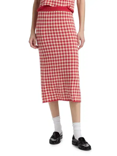 Guest In Residence Women's Gingham Knit Midi-Skirt | Thumbnail 3 Guest In Residence Women's Gingham Knit Midi-Skirt | Thumbnail 3