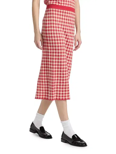 Guest In Residence Women's Gingham Knit Midi-Skirt | Thumbnail 4 Guest In Residence Women's Gingham Knit Midi-Skirt | Thumbnail 4