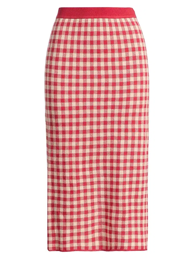 Women's Gingham Knit Midi-Skirt - Scarlet Mist