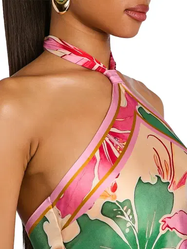 Retrofête Women's Adelaide Printed Stretch Silk Scarf Minidress - Ivory Hibiscus Floral - Size Large | Thumbnail 7
