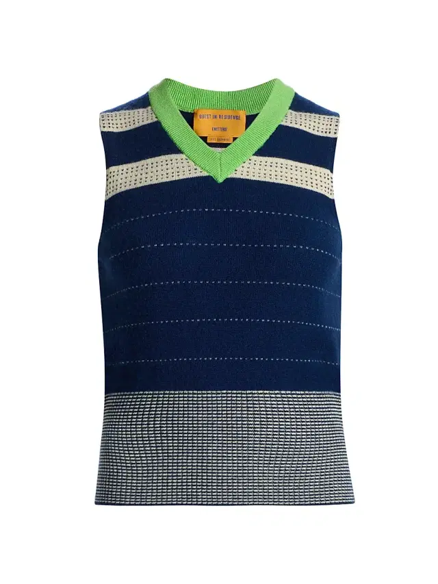 Guest in Residence Women's Collegiate Stripe Cashmere Sweater Vest - Navy Combo