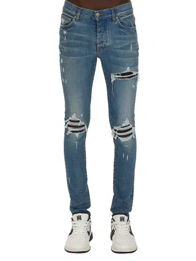 Amiri Men's Mx1 Distressed Denim Mid-Rise Skinny Jeans - Dark Indigo | Thumbnail 1
