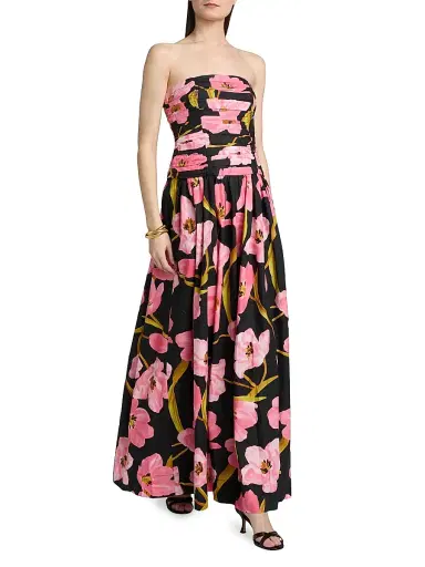 Cara Cara Women's Montreal Floral Poplin Strapless Gathered Gown - Marais Bloom Black - Size 8 | Thumbnail 2