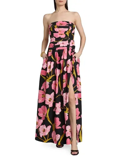 Cara Cara Women's Montreal Floral Poplin Strapless Gathered Gown - Marais Bloom Black - Size 8 | Thumbnail 3