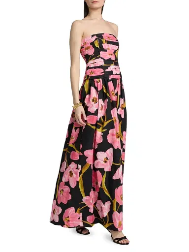 Cara Cara Women's Montreal Floral Poplin Strapless Gathered Gown - Marais Bloom Black - Size 8 | Thumbnail 4