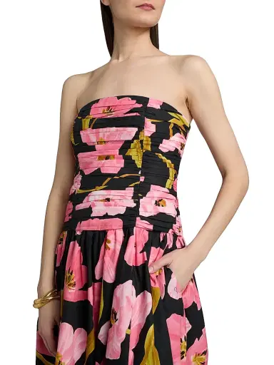 Cara Cara Women's Montreal Floral Poplin Strapless Gathered Gown - Marais Bloom Black - Size 8 | Thumbnail 6