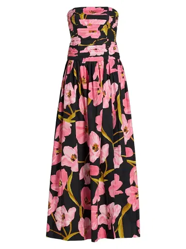 Cara Cara Women's Montreal Floral Poplin Strapless Gathered Gown - Marais Bloom Black - Size 8 | Thumbnail 1