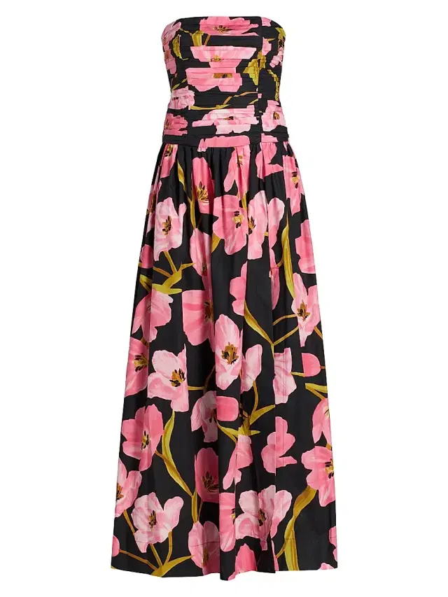 Cara Cara Women's Montreal Floral Poplin Strapless Gathered Gown - Marais Bloom Black