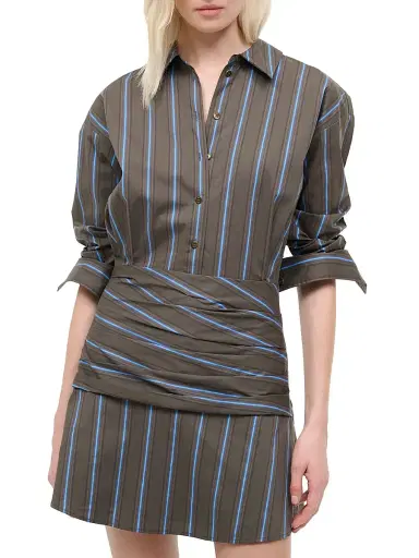 Staud Women's Indya Striped Stretch-Cotton Mini-Shirtdress - Huntington Stripe - Size 6 | Thumbnail 3 Staud Women's Indya Striped Stretch-Cotton Mini-Shirtdress - Huntington Stripe - Size 6 | Thumbnail 3