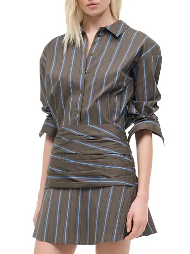 Staud Women's Indya Striped Stretch-Cotton Mini-Shirtdress - Huntington Stripe - Size 6 | Thumbnail 4 Staud Women's Indya Striped Stretch-Cotton Mini-Shirtdress - Huntington Stripe - Size 6 | Thumbnail 4