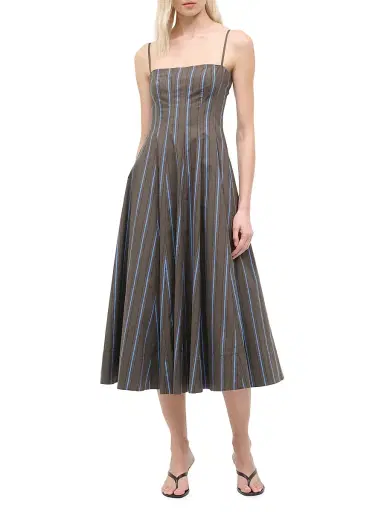 Staud Women's Wylie Striped Stretch-Cotton A-Line Midi-Dress - Huntington Stripe - Size 12 | Thumbnail 2
