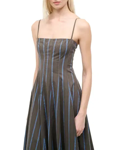 Staud Women's Wylie Striped Stretch-Cotton A-Line Midi-Dress - Huntington Stripe - Size 12 | Thumbnail 4