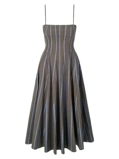 Staud Women's Wylie Striped Stretch-Cotton A-Line Midi-Dress - Huntington Stripe - Size 12 | Thumbnail 1