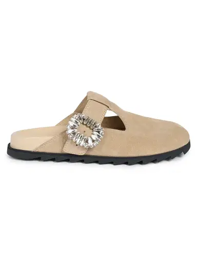 Roger Vivier Women's Slidy Viv Suede Mules - Dark Beige | Thumbnail 1 Roger Vivier Women's Slidy Viv Suede Mules - Dark Beige | Thumbnail 1