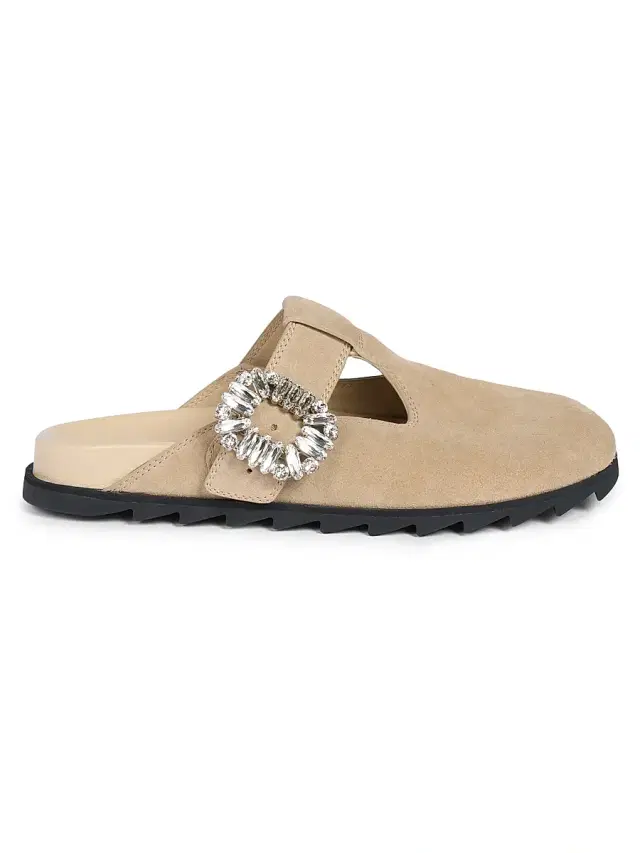 Roger Vivier Women's Slidy Viv Suede Mules - Dark Beige