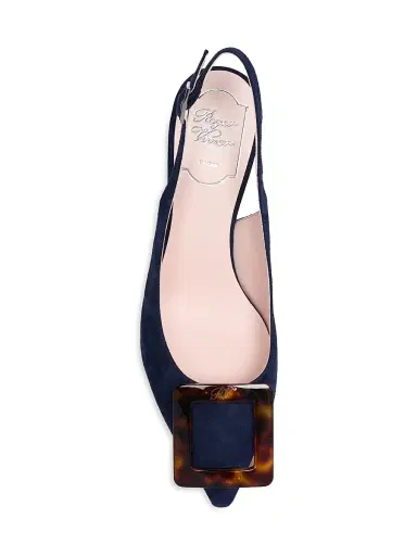 Roger Vivier Women's Viv In The City 65MM Suede Slingback Pumps - Dark Navy | Thumbnail 4 Roger Vivier Women's Viv In The City 65MM Suede Slingback Pumps - Dark Navy | Thumbnail 4