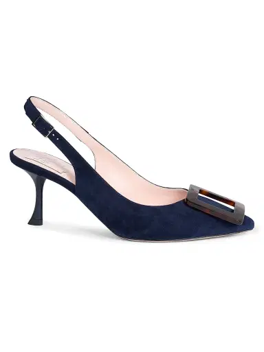 Roger Vivier Women's Viv In The City 65MM Suede Slingback Pumps - Dark Navy | Thumbnail 1 Roger Vivier Women's Viv In The City 65MM Suede Slingback Pumps - Dark Navy | Thumbnail 1