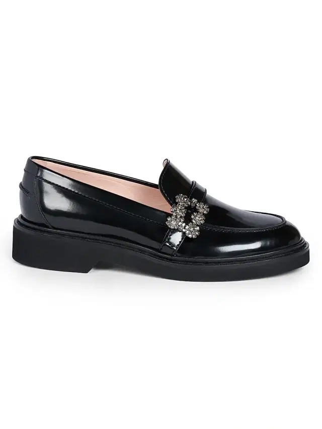 Roger Vivier Women's Viv Rangers Strass 25MM Patent Leather Loafers - Black
