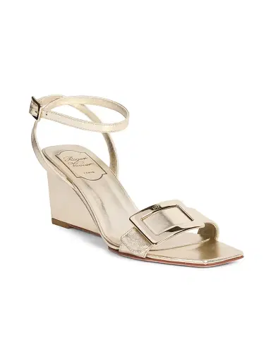 Roger Vivier Women's Belle 60MM Nappa Leather Wedge Sandals - Light Gold - Size 10 | Thumbnail 2