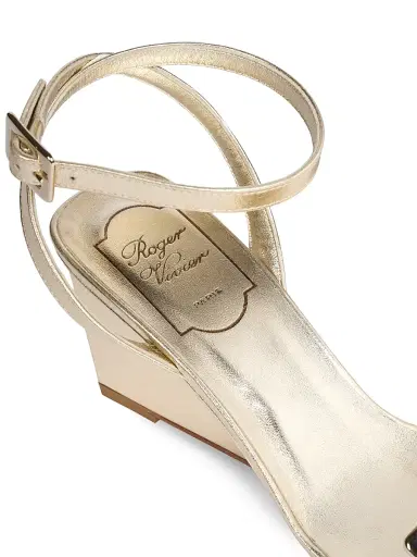 Roger Vivier Women's Belle 60MM Nappa Leather Wedge Sandals - Light Gold - Size 10 | Thumbnail 5