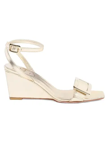 Roger Vivier Women's Belle 60MM Nappa Leather Wedge Sandals - Light Gold - Size 10 | Thumbnail 1