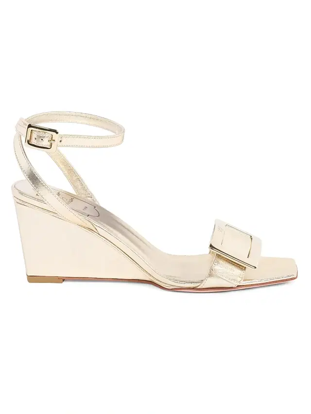 Roger Vivier Women's Belle 60MM Nappa Leather Wedge Sandals - Light Gold