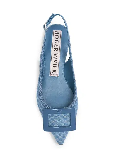 Roger Vivier Women's Gommettine Woven Geometric Cotton Ballerina Flats - Denim | Thumbnail 4 Roger Vivier Women's Gommettine Woven Geometric Cotton Ballerina Flats - Denim | Thumbnail 4